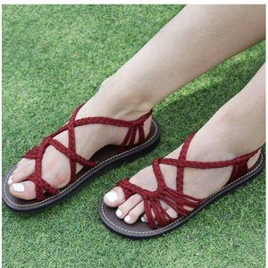 Everelax Women's Flat Sandals Red Boho Size 8 Strappy Rope New
